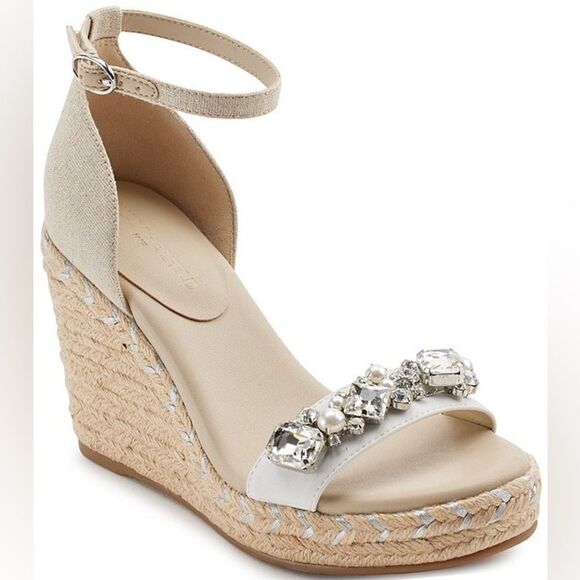 KARL LAGERFELD PARIS Catalyna Mixed Media Espadrille Wedge Sandals size 11 - Picture 1 of 10